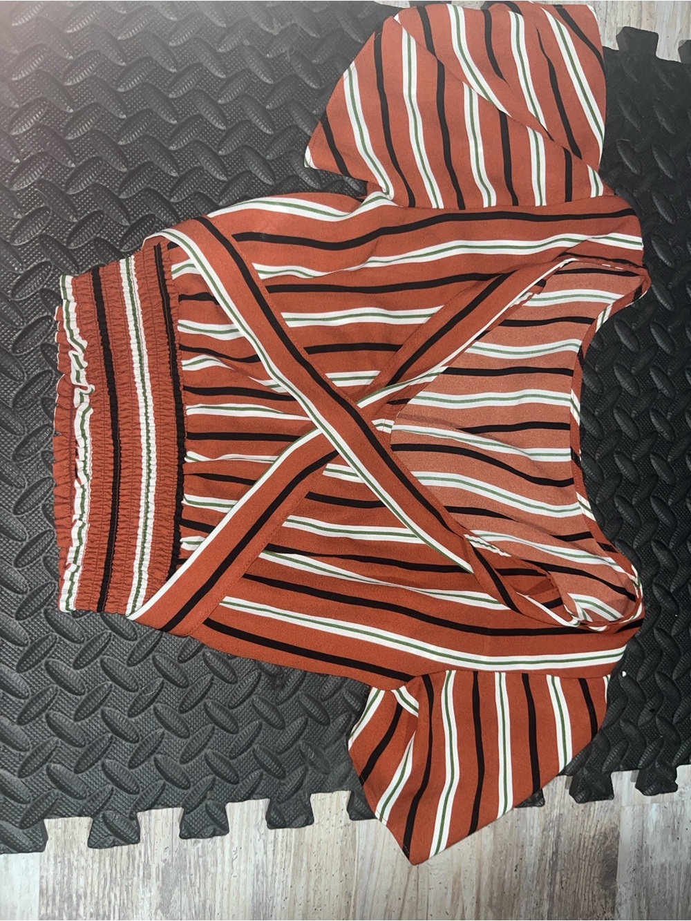 Rust Striped Two-Piece Set with White & Black Accents